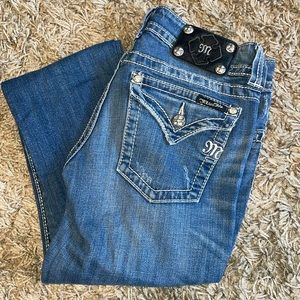 Miss Me Rhinestone Detail Lightly Distressed Jeans Flap Pocket